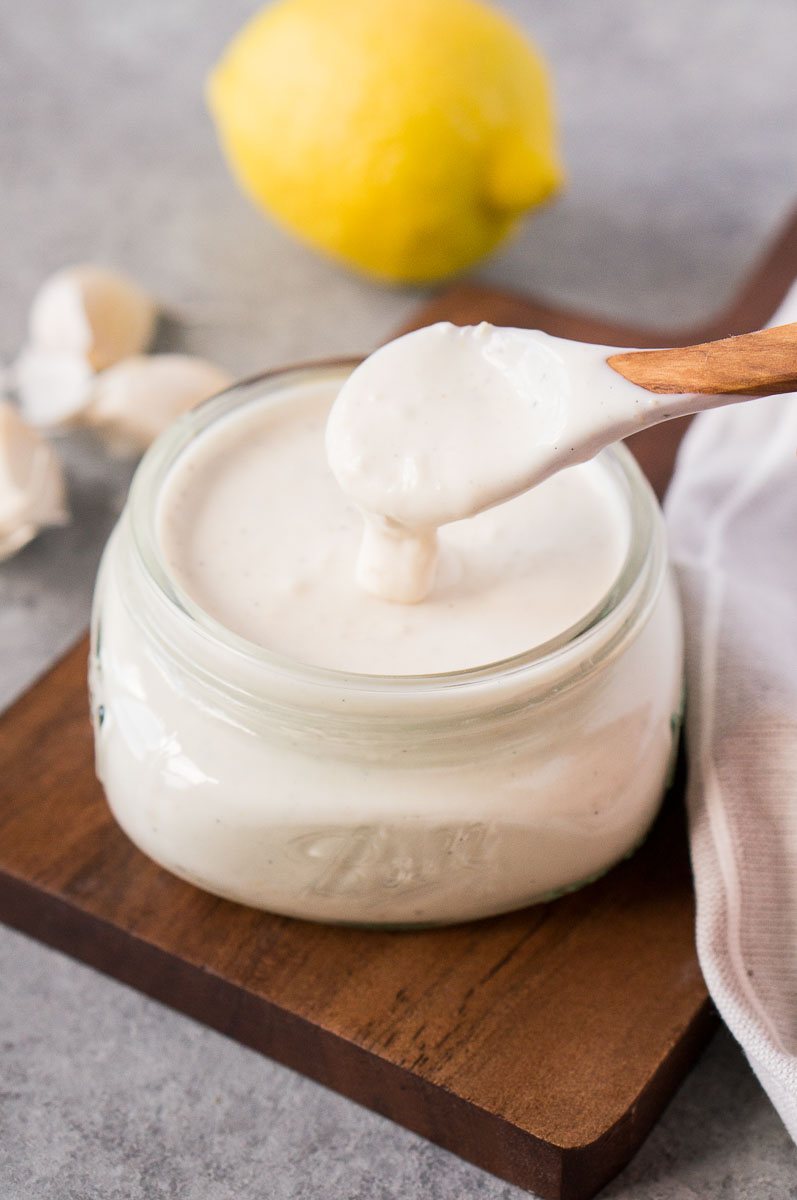 garlic lemon aioli in a jar