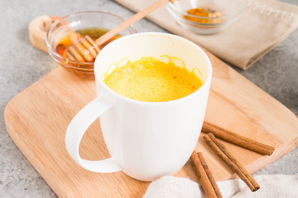 golden turmeric latte in a mug
