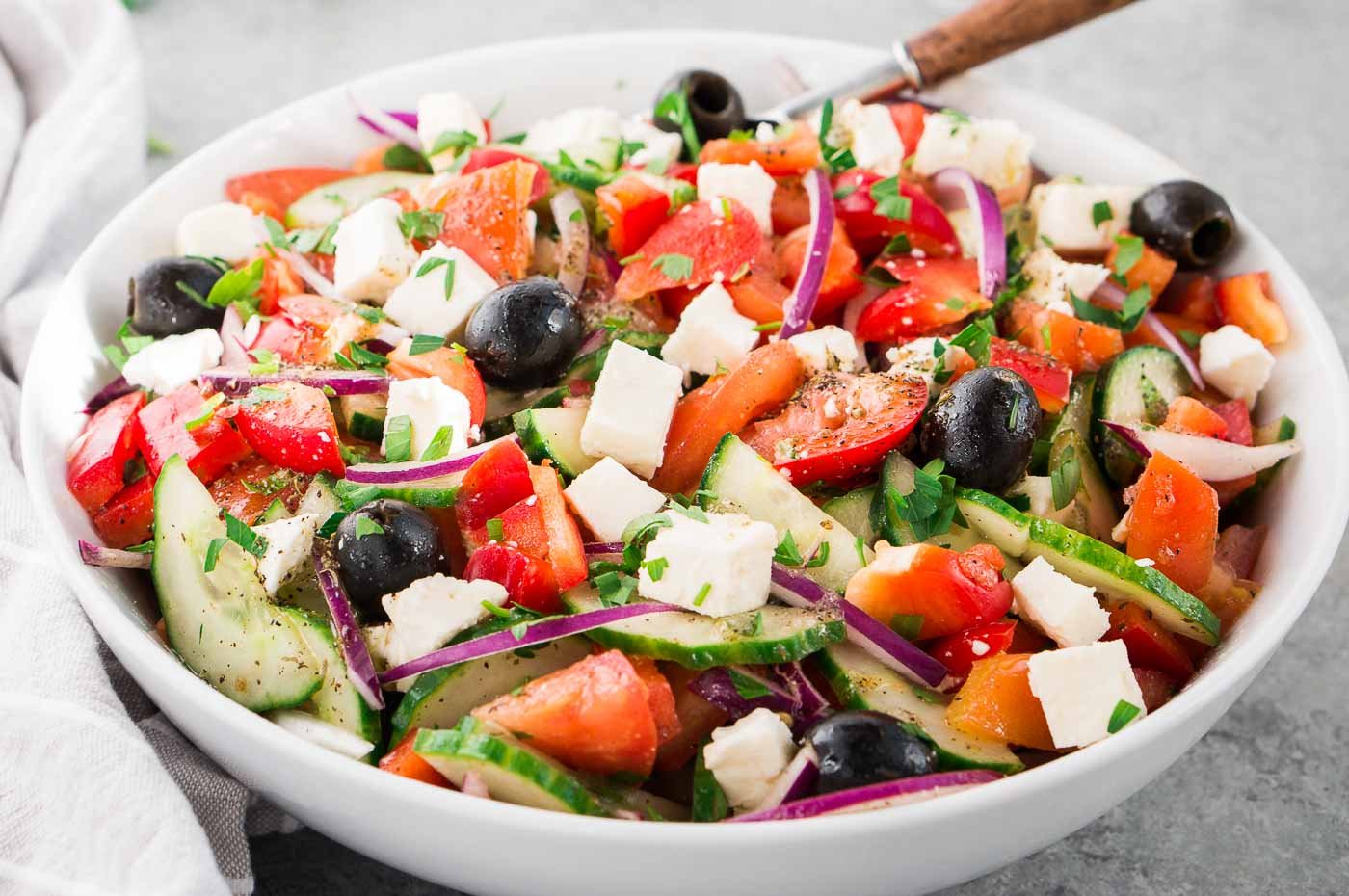 close up image of Greek salad