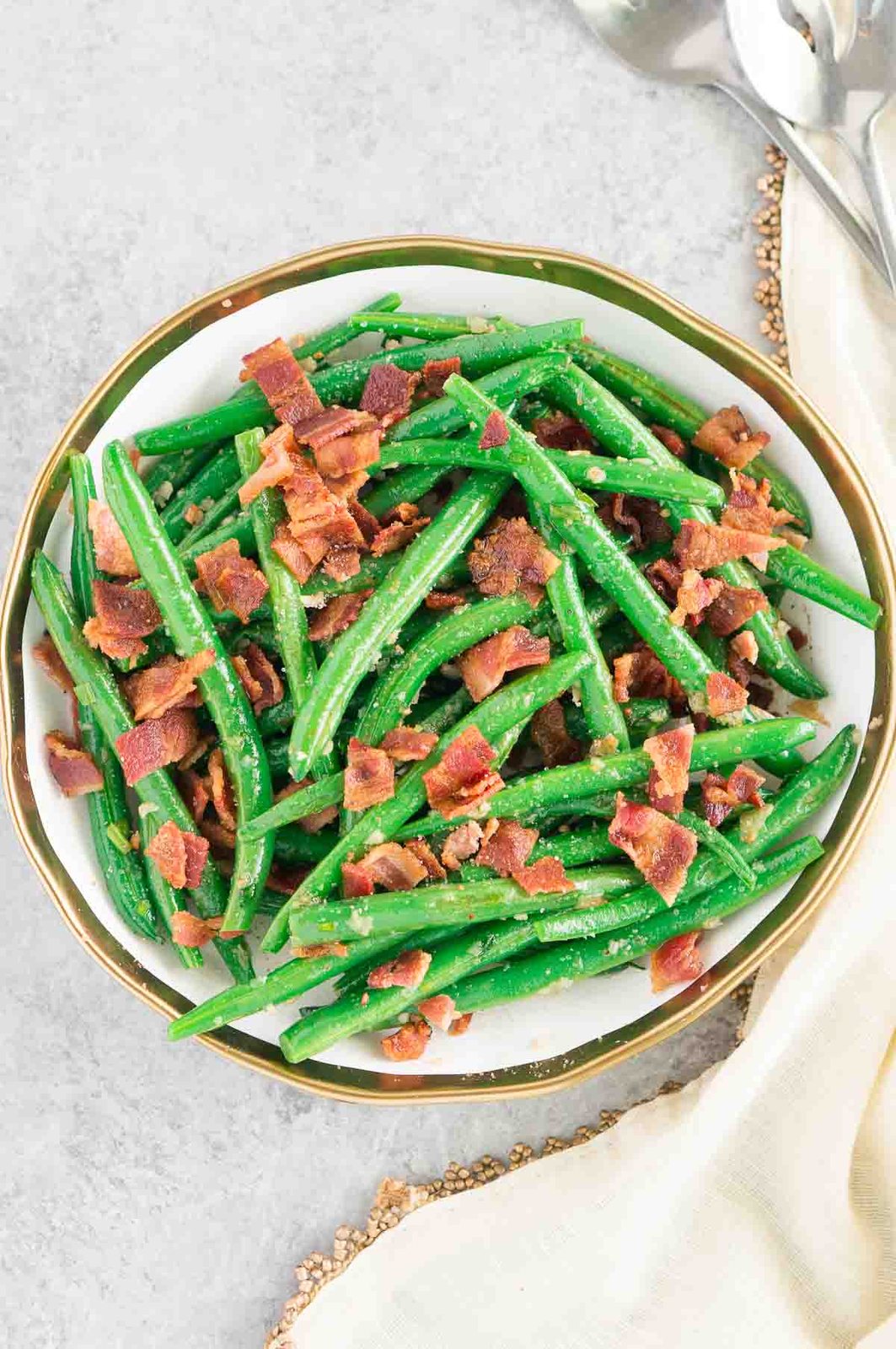 green beans and bacon on a plate