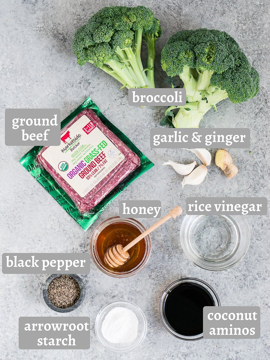 ingredients for ground beef and broccoli stir fry