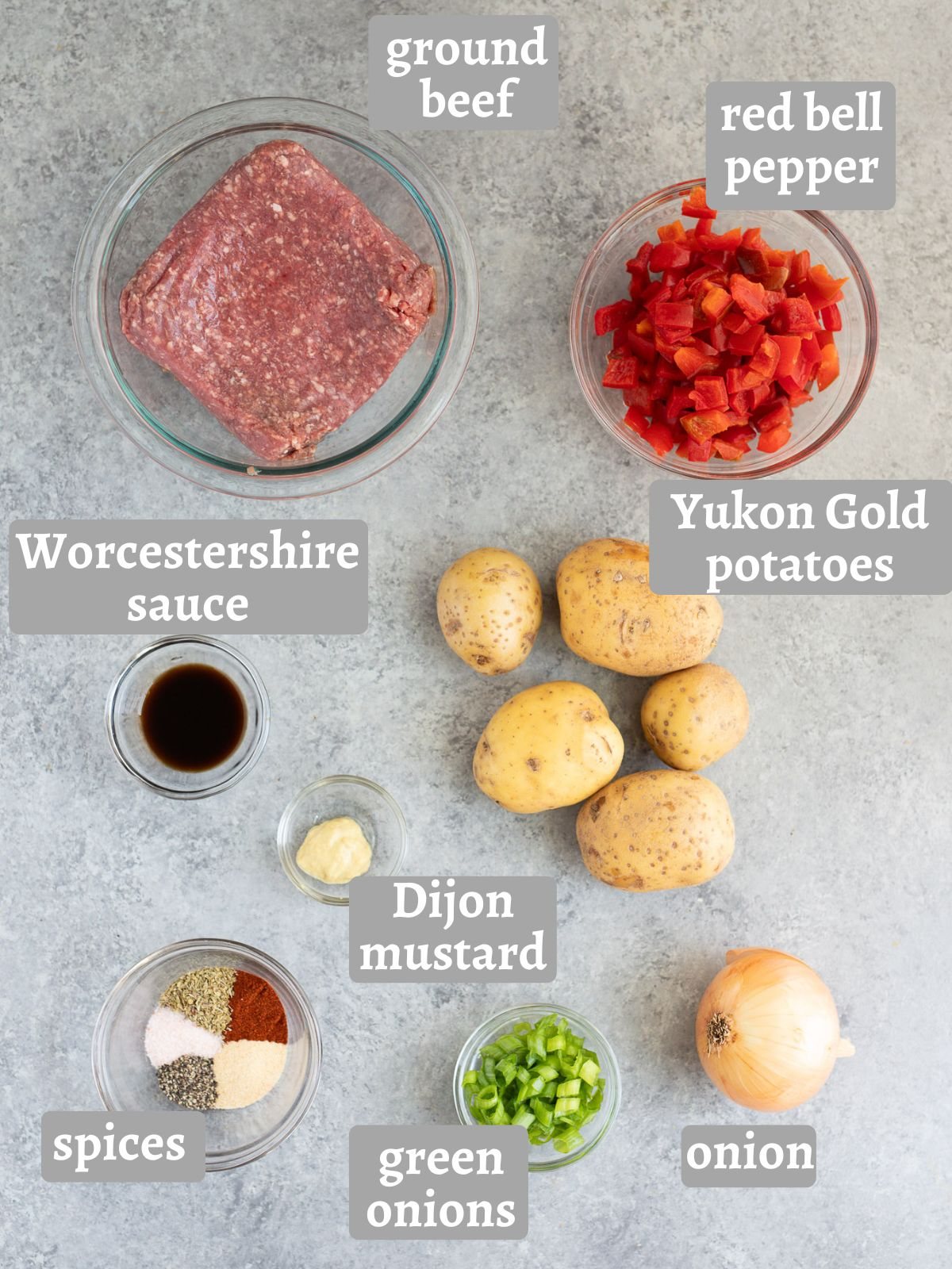 ingredients for beef and potatoes skillet