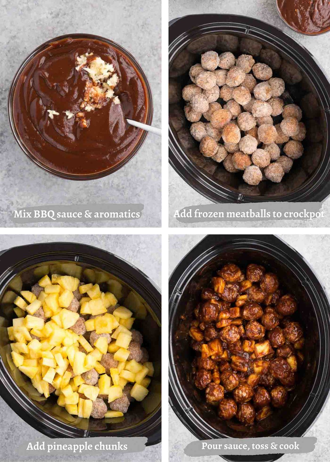 process images of making hawaiian meatballs in crock pot