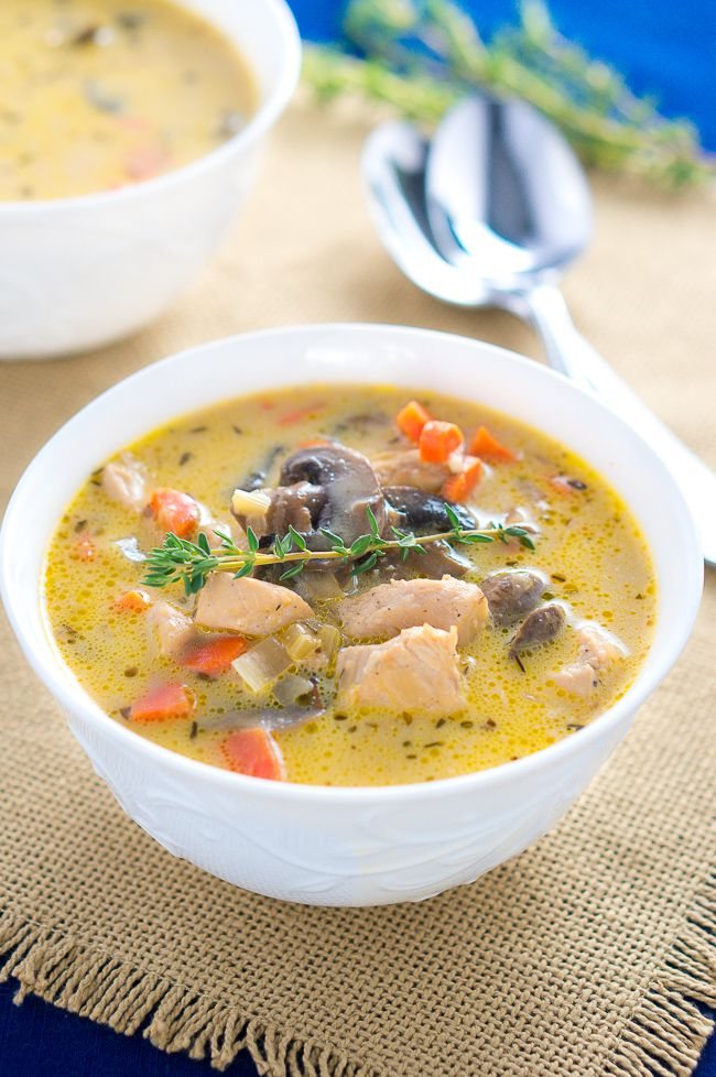 Creamy Chicken and Mushroom Soup - perfect bowl of comfort on a cold day and done in under 30 minutes. Perfect for the chilly weather!