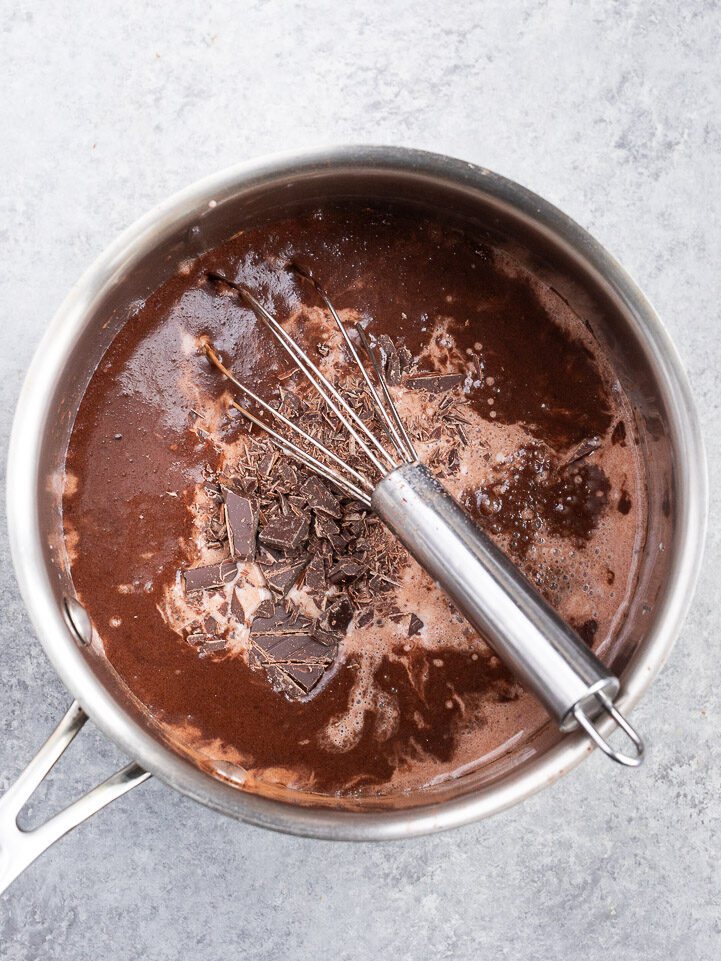 mixing hot chocolate in a saucepan