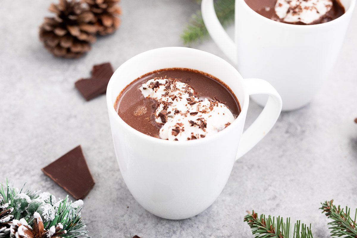 hot chocolate served with whipped topping