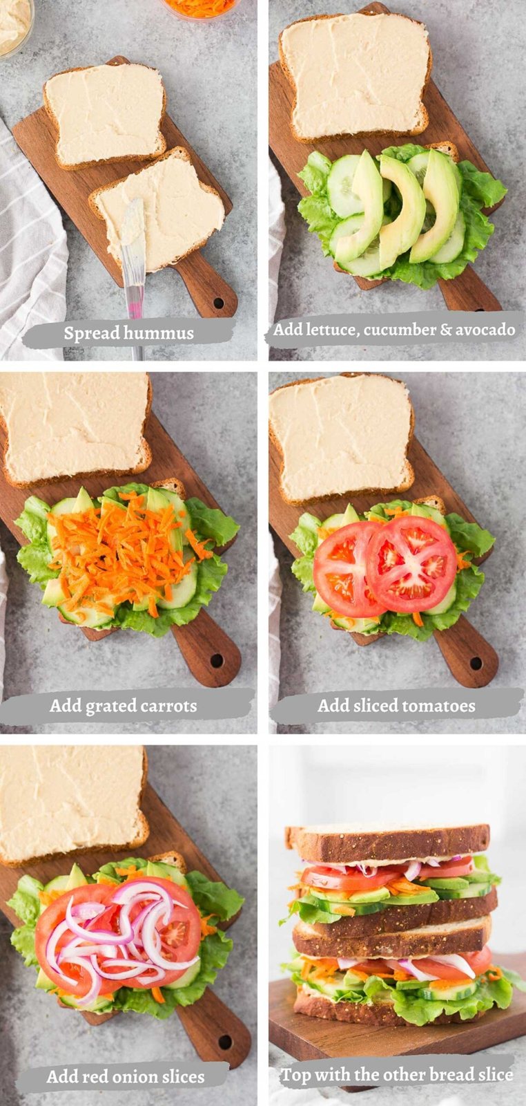 process steps for building the perfect veggie sandwich