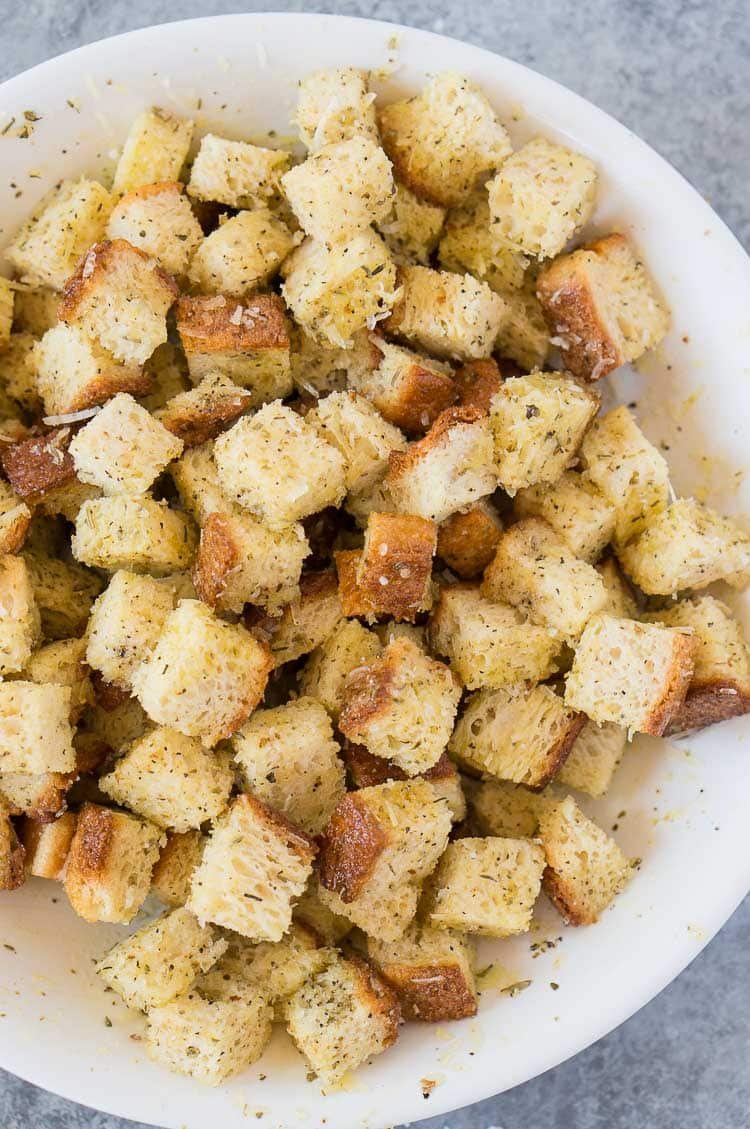 close up of croutons
