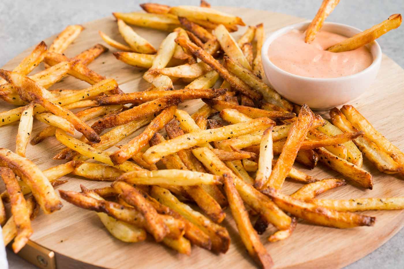 oven baked homemade French fries with fry sauce