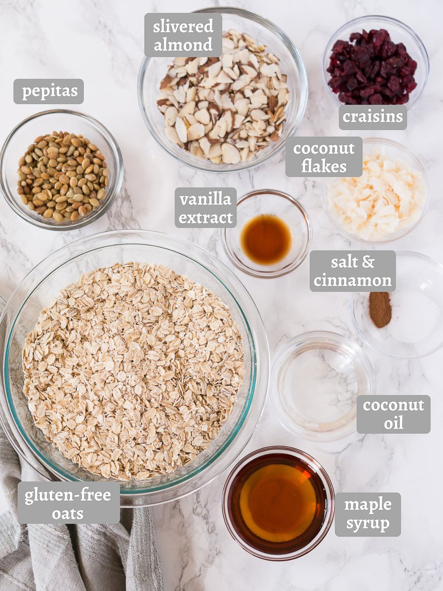 ingredients for homemade granola recipe