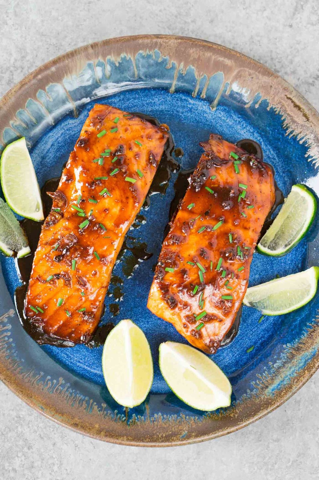 honey glazed salmon fillets on a plate
