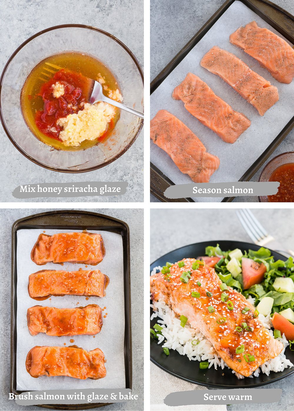 process shots of making honey glazed salmon