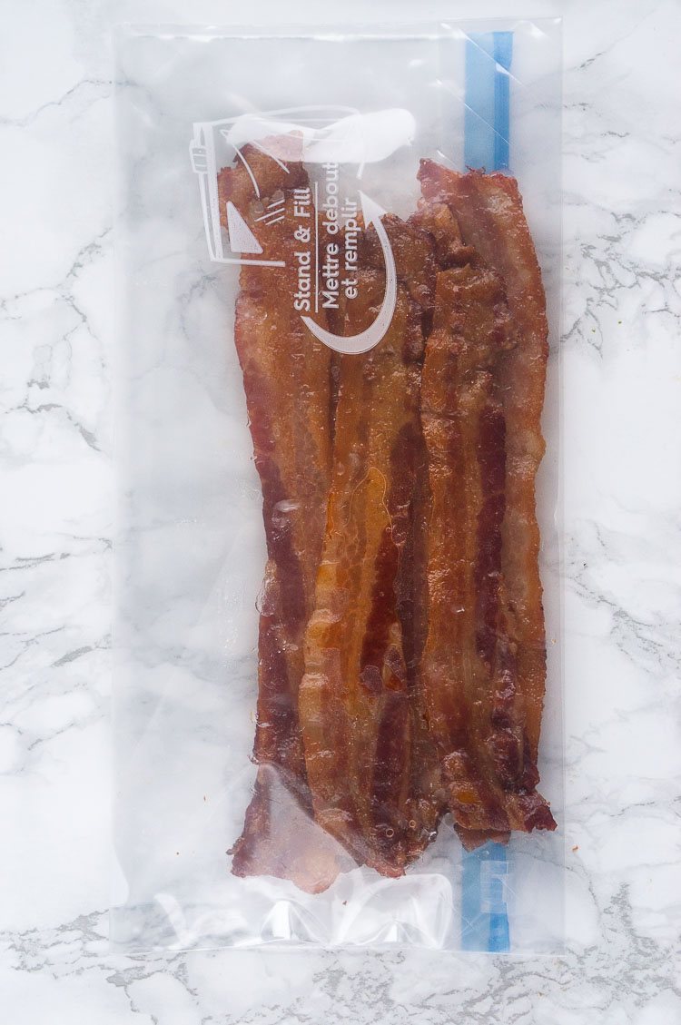 cooked bacon in a zip lock bag