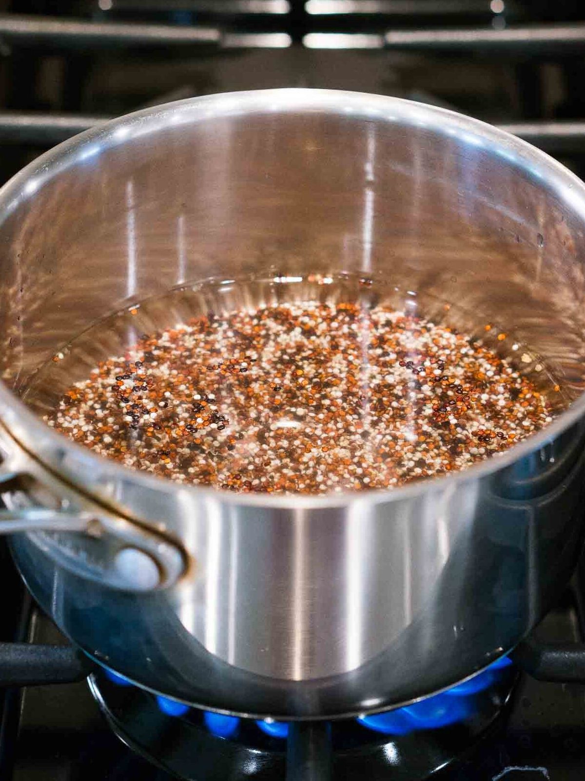 quinoa and water in a bowl
