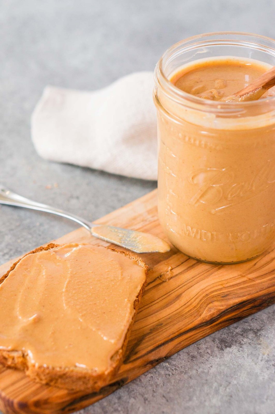 homemade peanut butter on a slice of bread