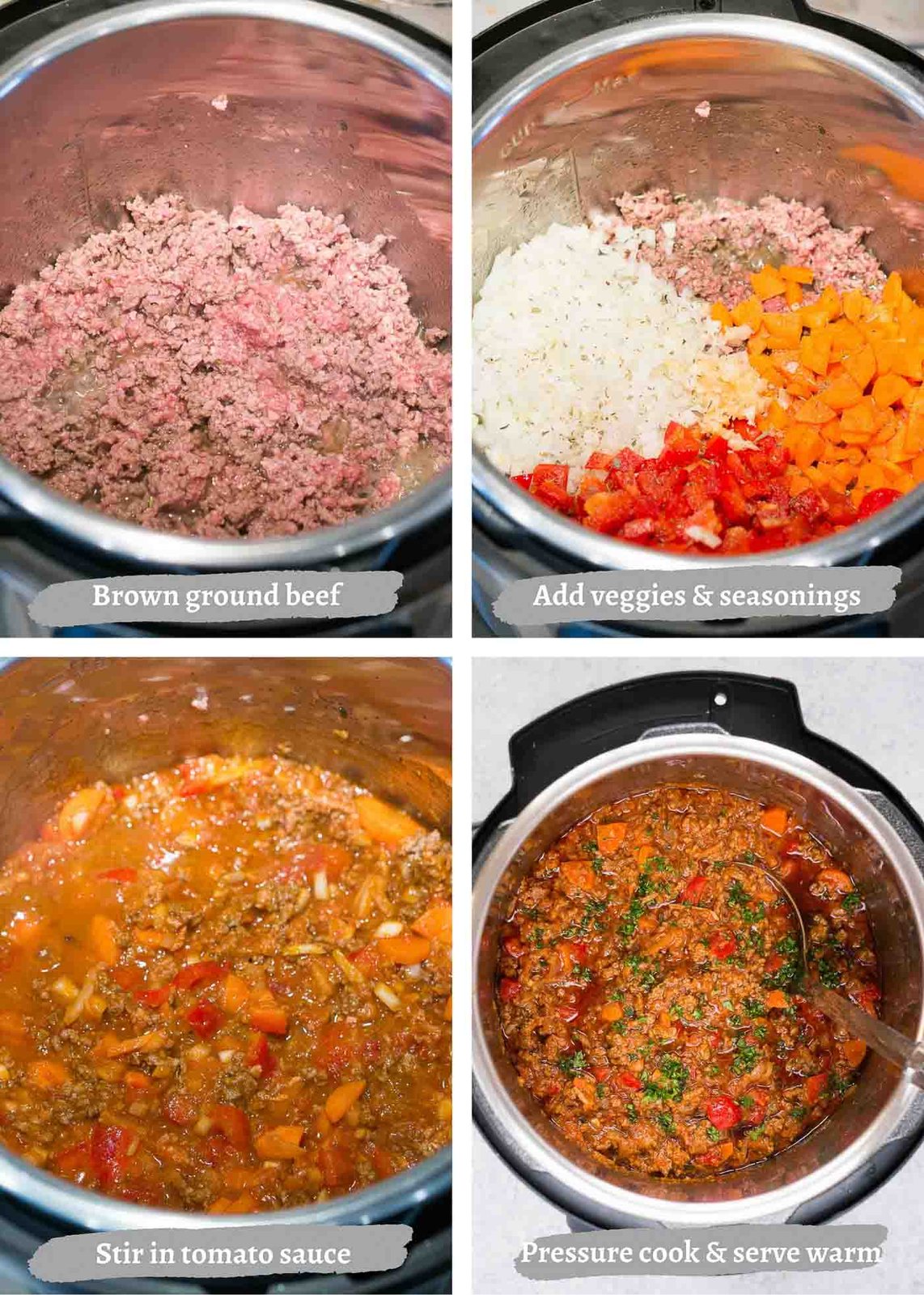 Process images of making Bolognese sauce
