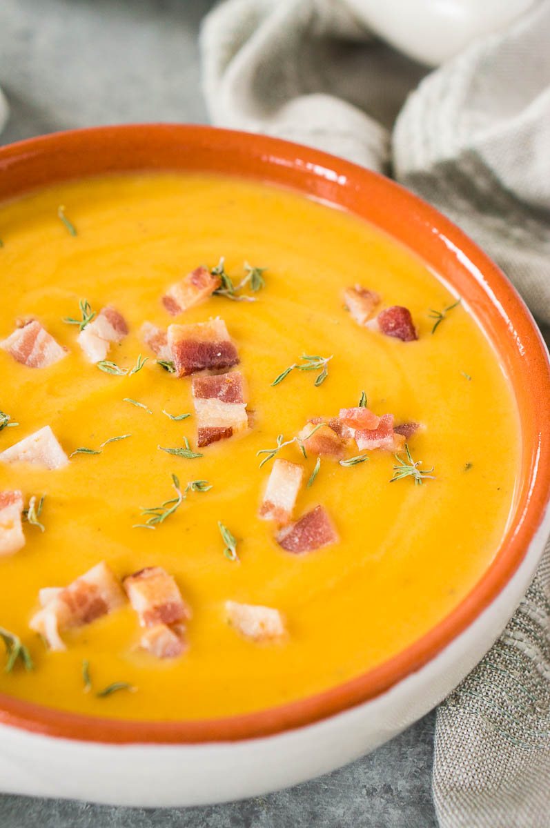 close up shot of butternut squash soup made in the instant pot