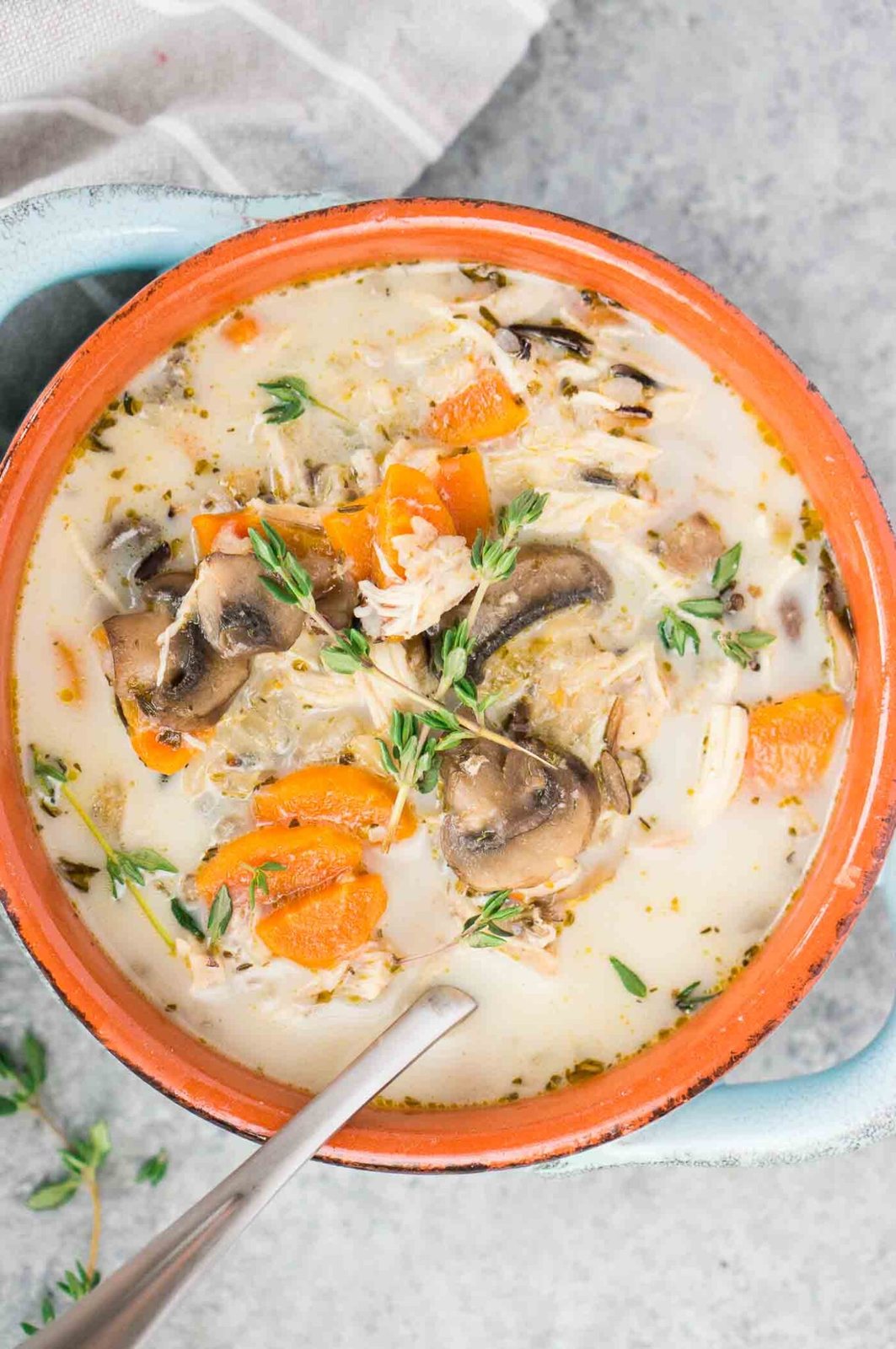 close up image of bowl of chicken rice soup