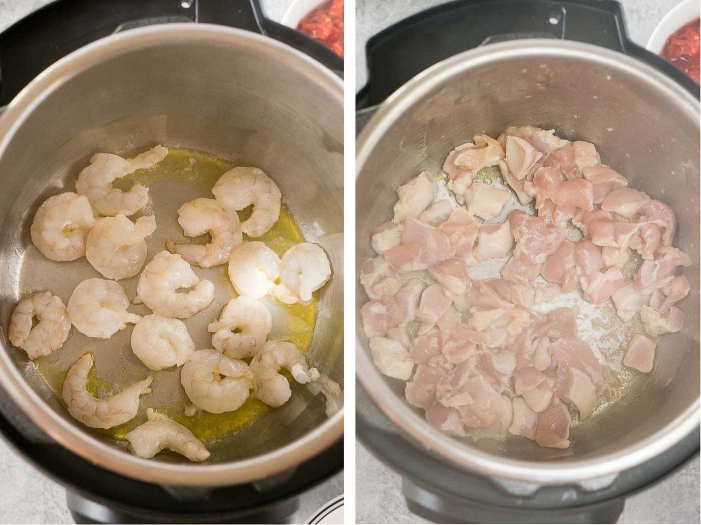 browning shrimp and chicken in the instant pot