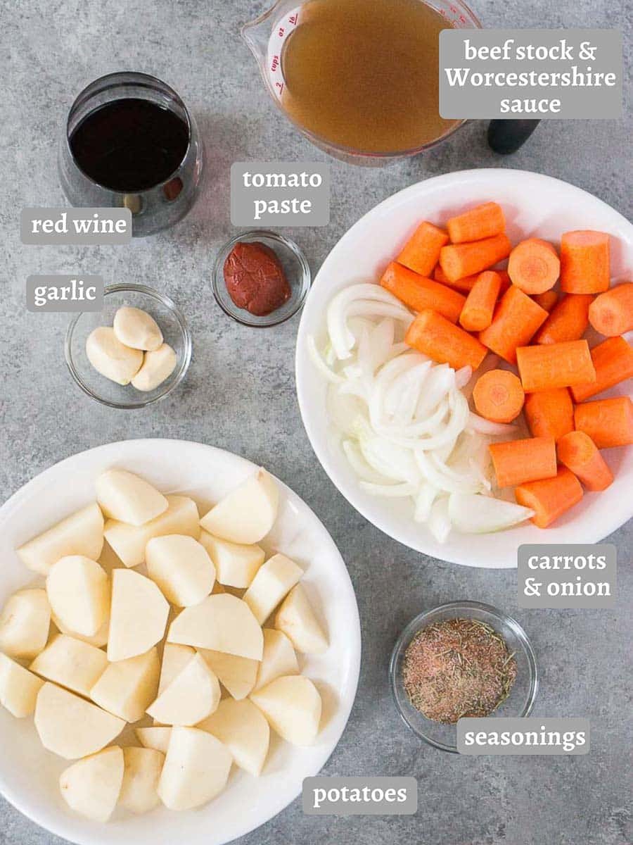 ingredients for pressure cooker beef roast with potatoes and carrots