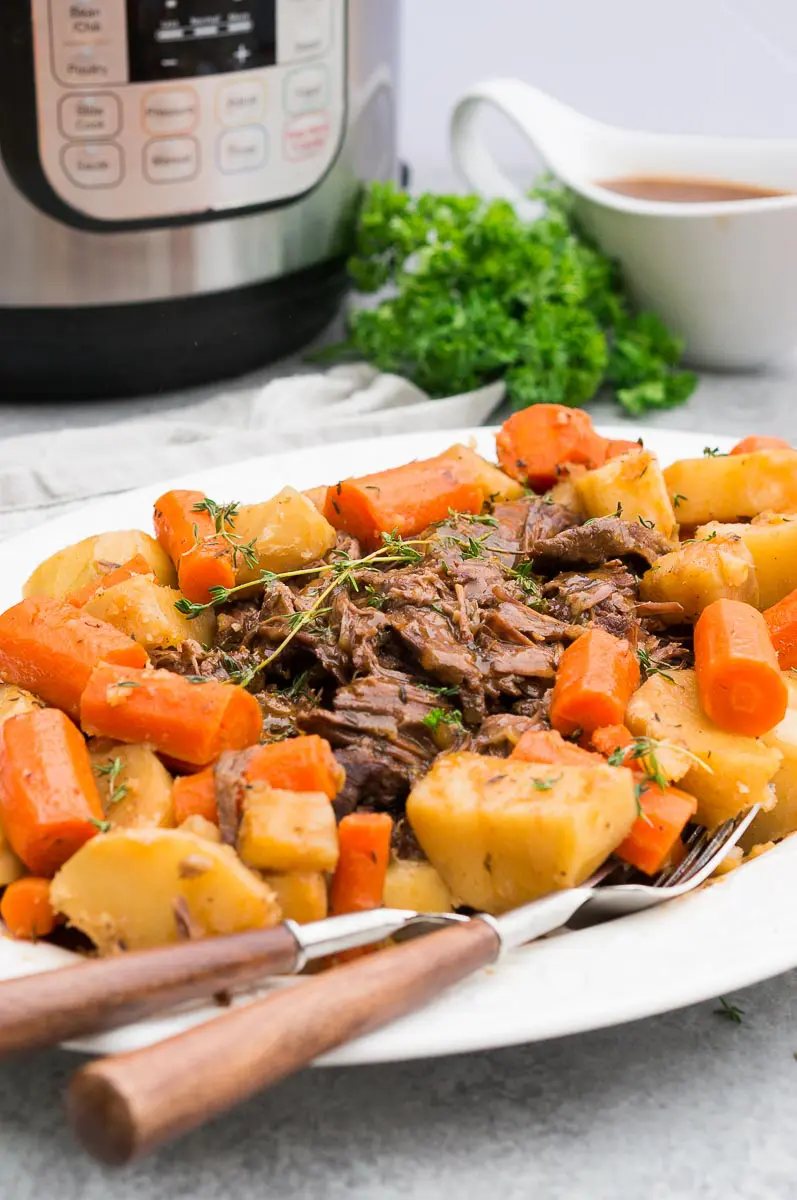 chuck roast with potatoes and carrots cooked in the Instant Pot