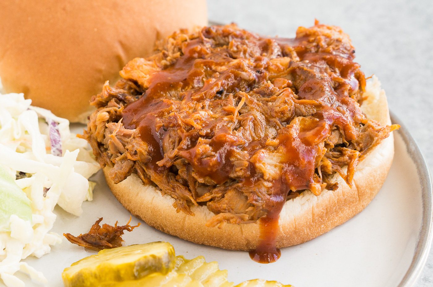 bbq pulled pork served on a bun