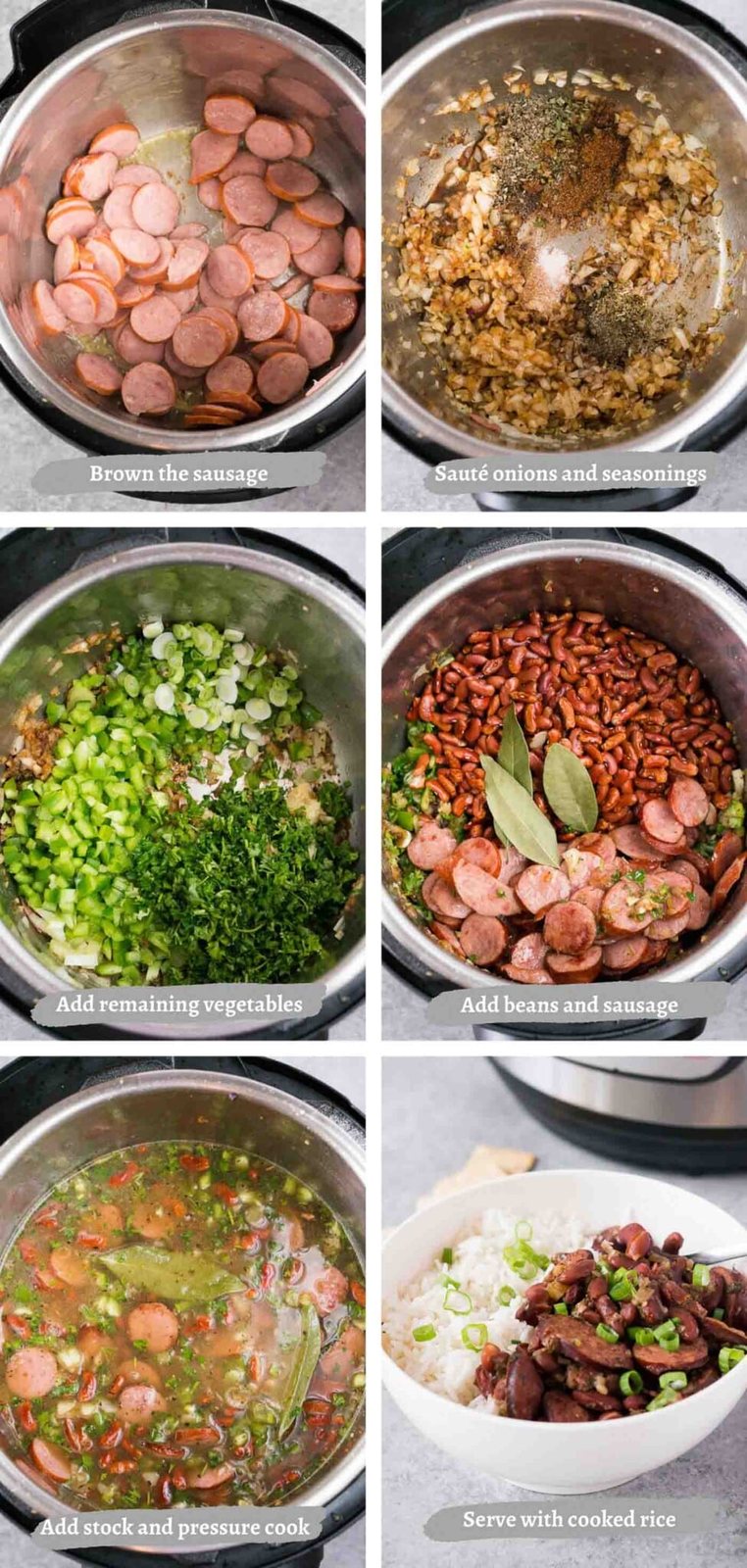 process images of making red beans and rice in the instant pot