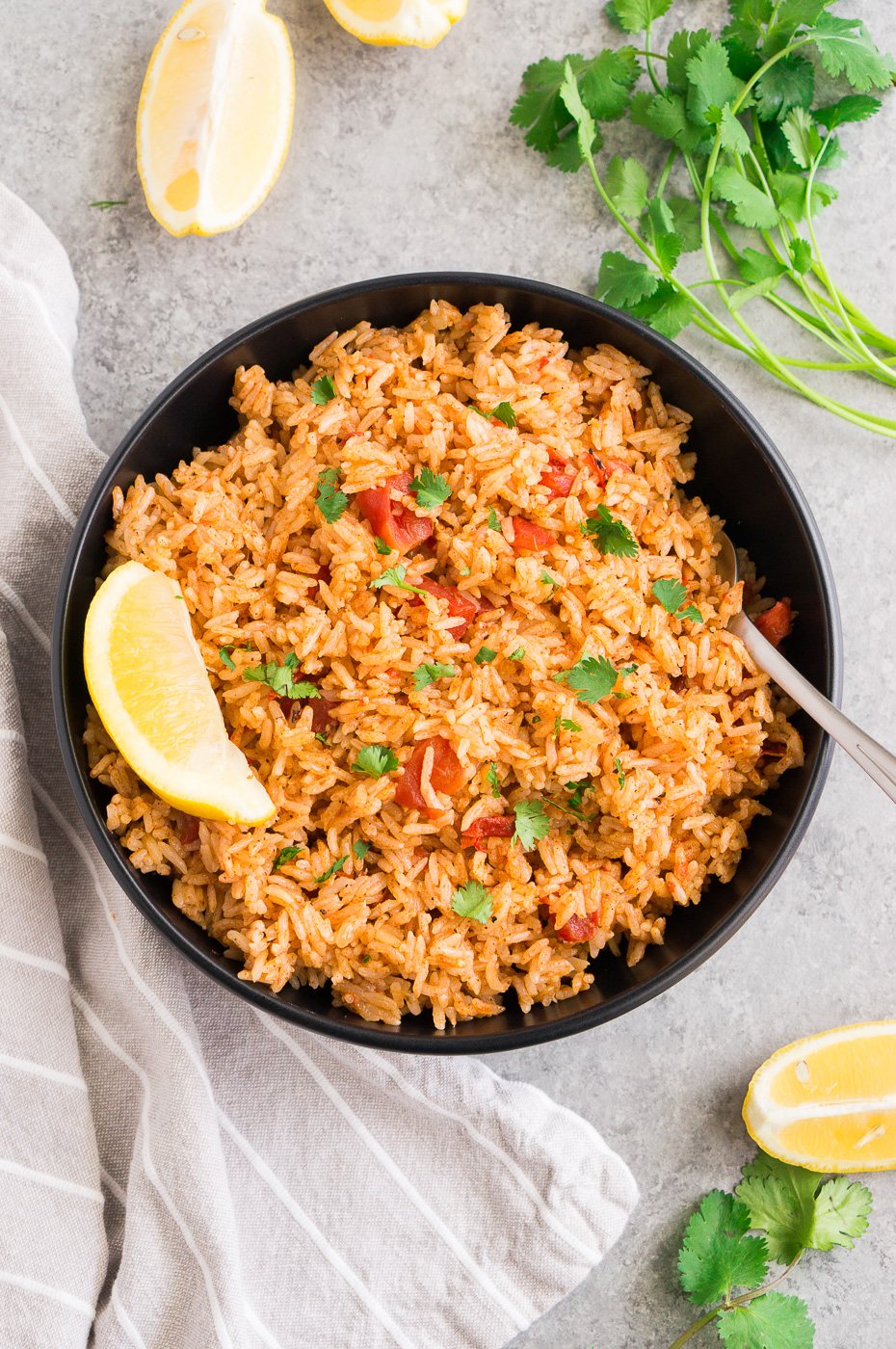a bowl with arroz rojo made in the instant pot