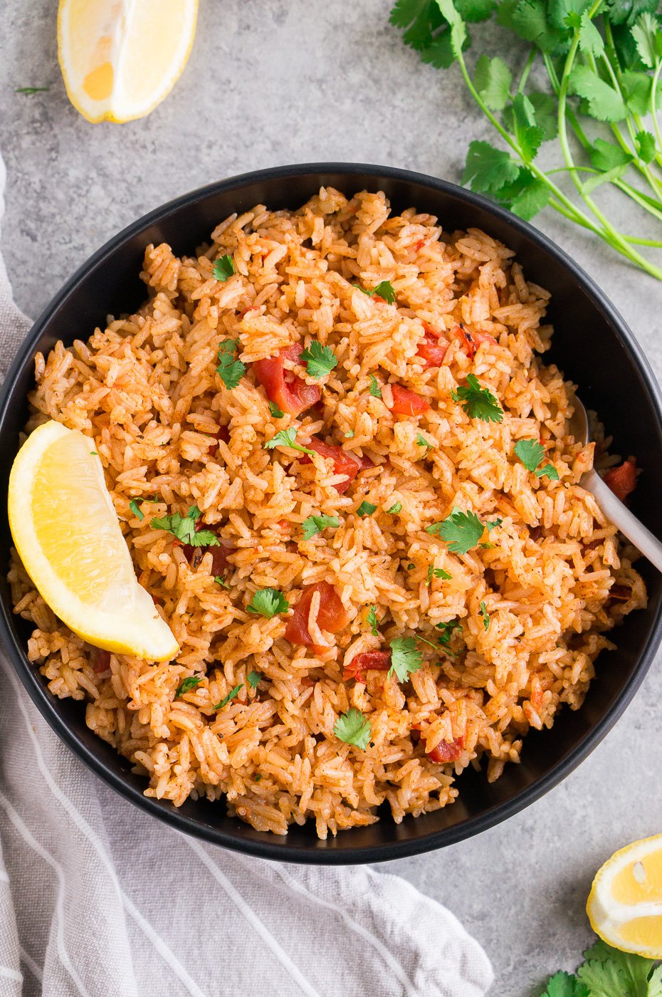 Instant Pot Spanish rice with crushed tomatoes served in a bowl