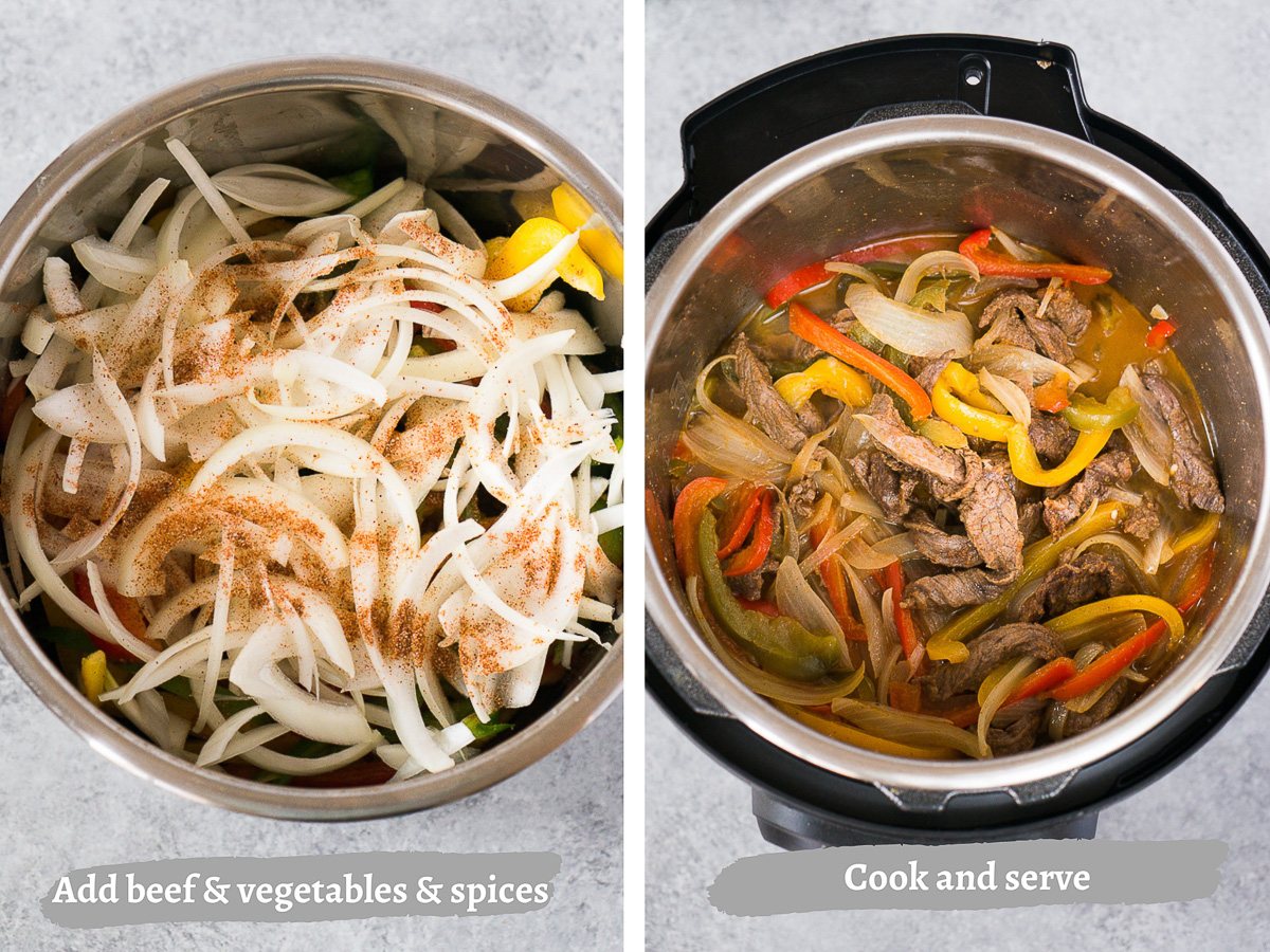 process steps for making steak fajitas in the pressure cooker