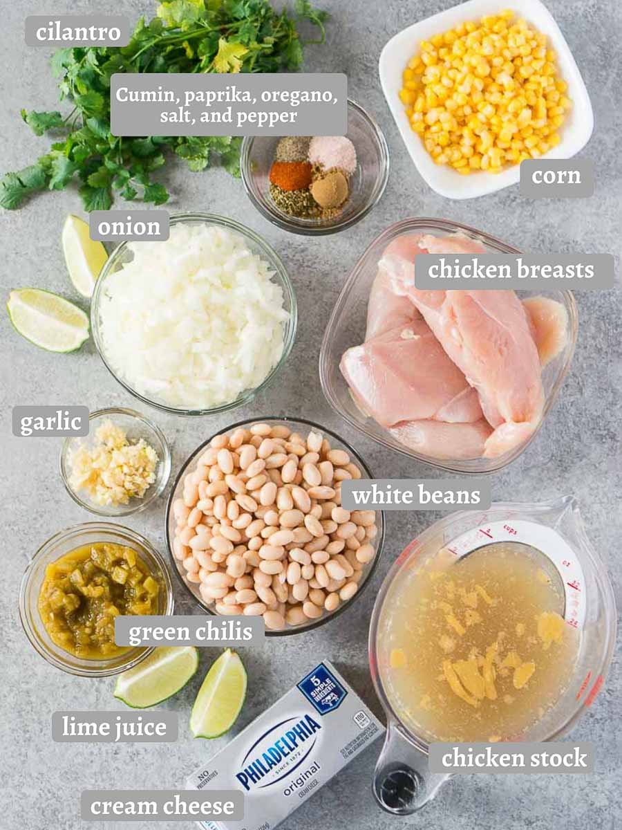 ingredients for white bean chicken chili