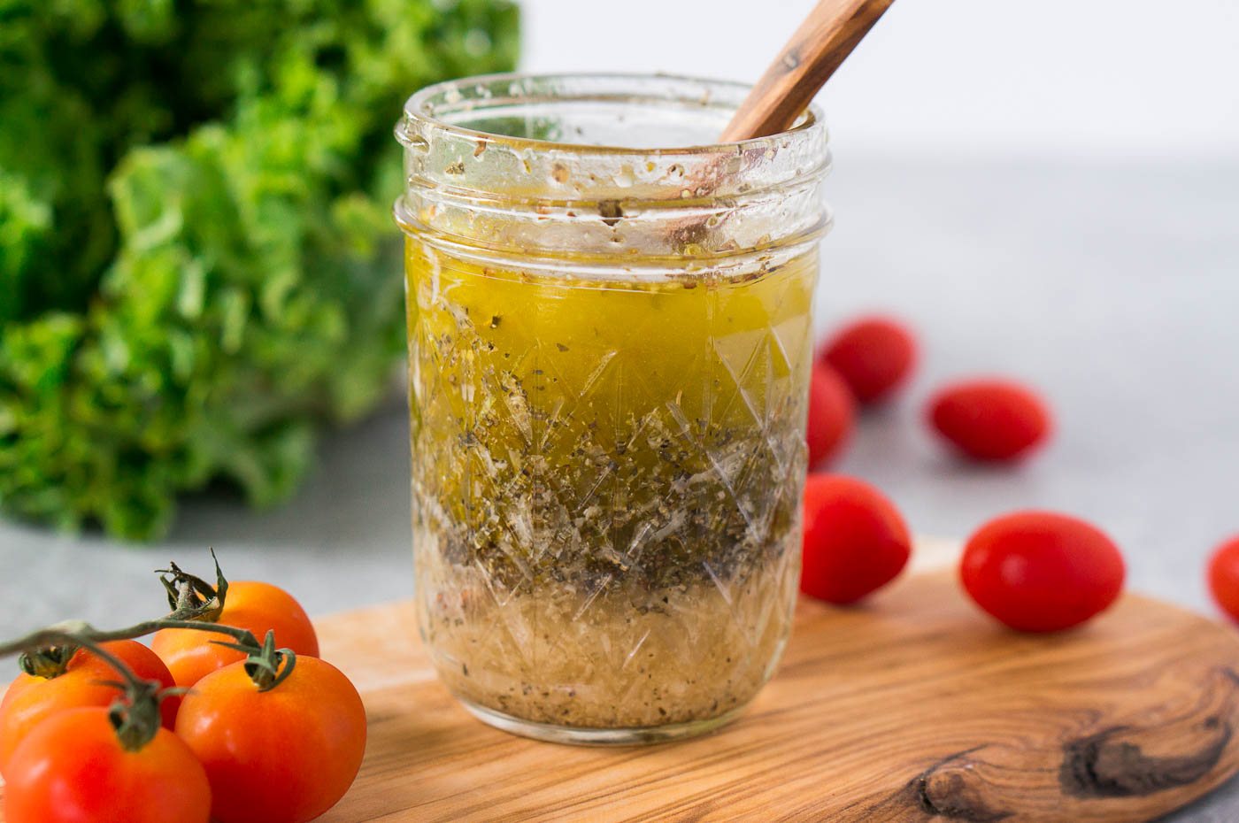 homemade Italian salad dressing in a jar