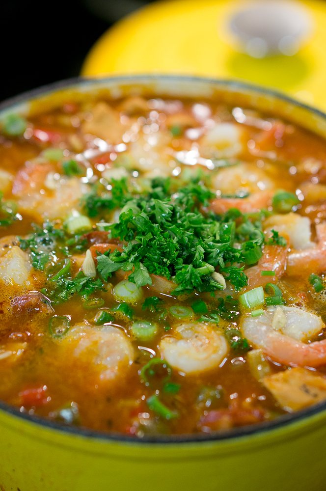 Fresh herbs on top of the jambalaya