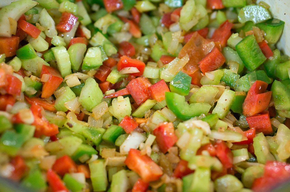 Sautéing vegetables in a pan
