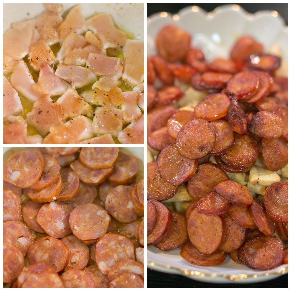 The browned chicken and sausage