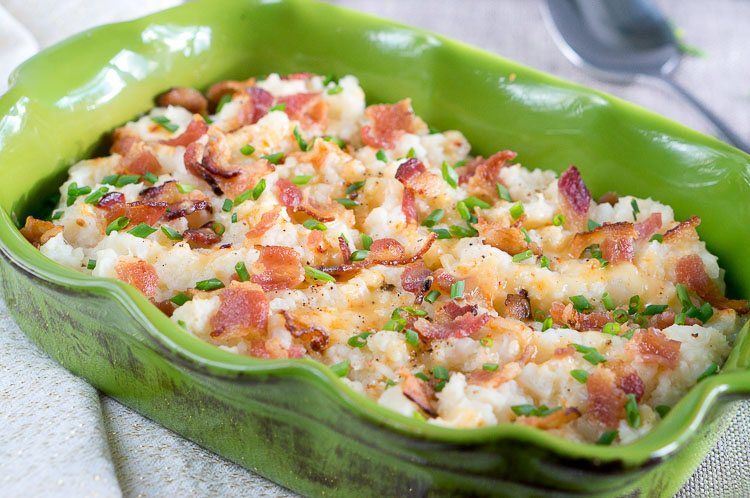 Loaded Cauliflower casserole with bacon and cheese
