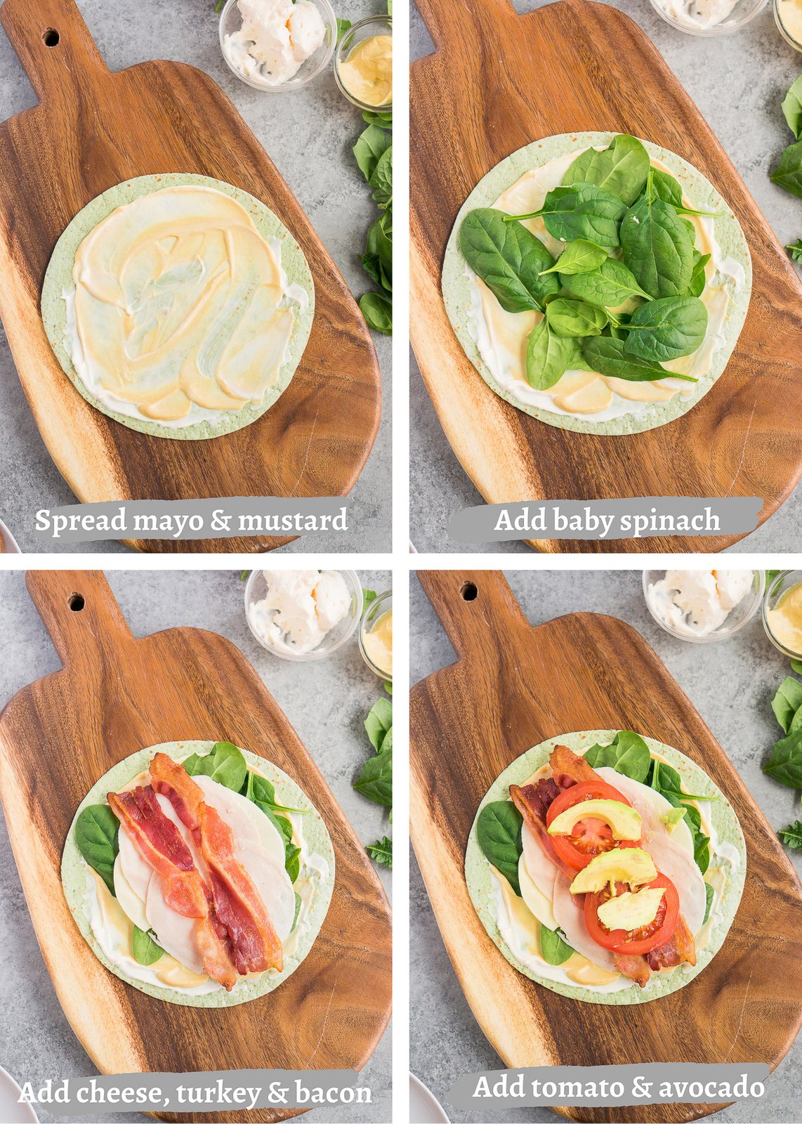 how to make turkey club wrap - process shots