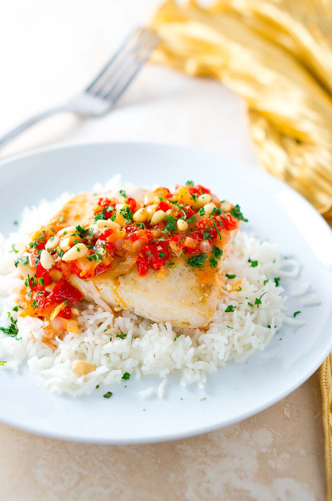Mahi Mahi with Roasted Pepper Butter Sauce