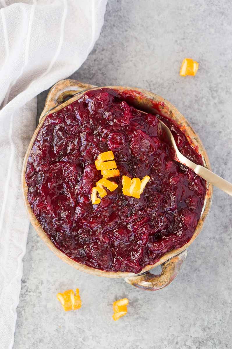 easy cranberry sauce recipe served in a clay