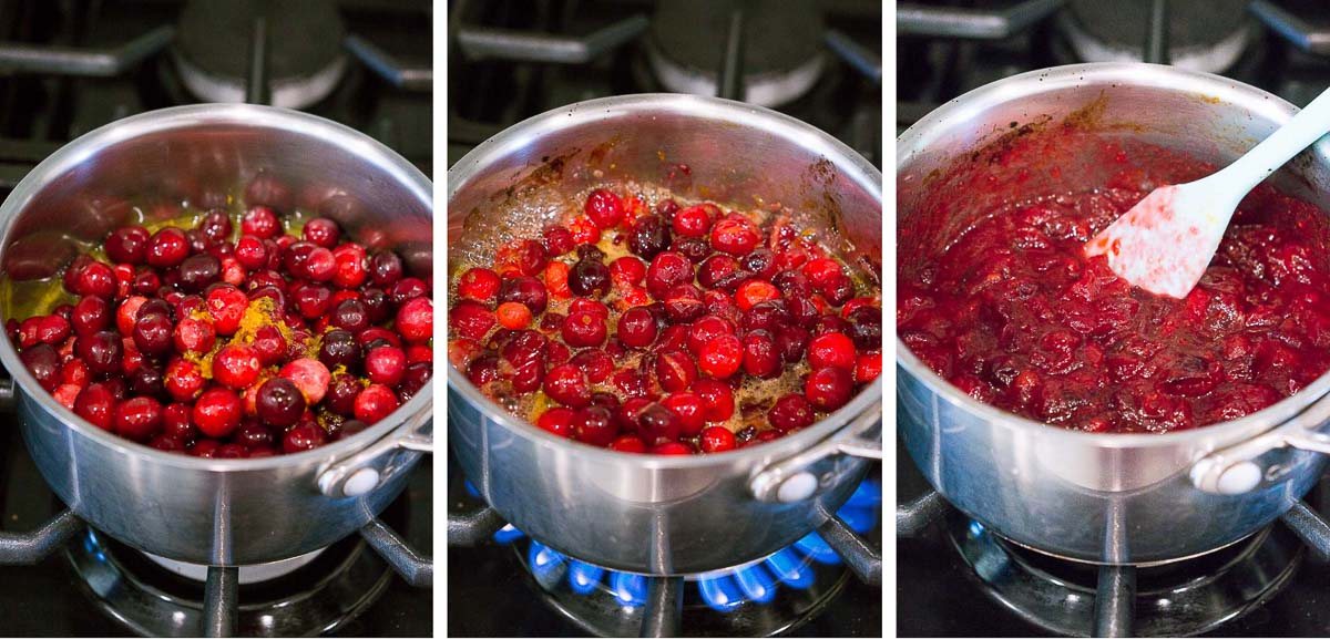 process shots of making cranberry sauce