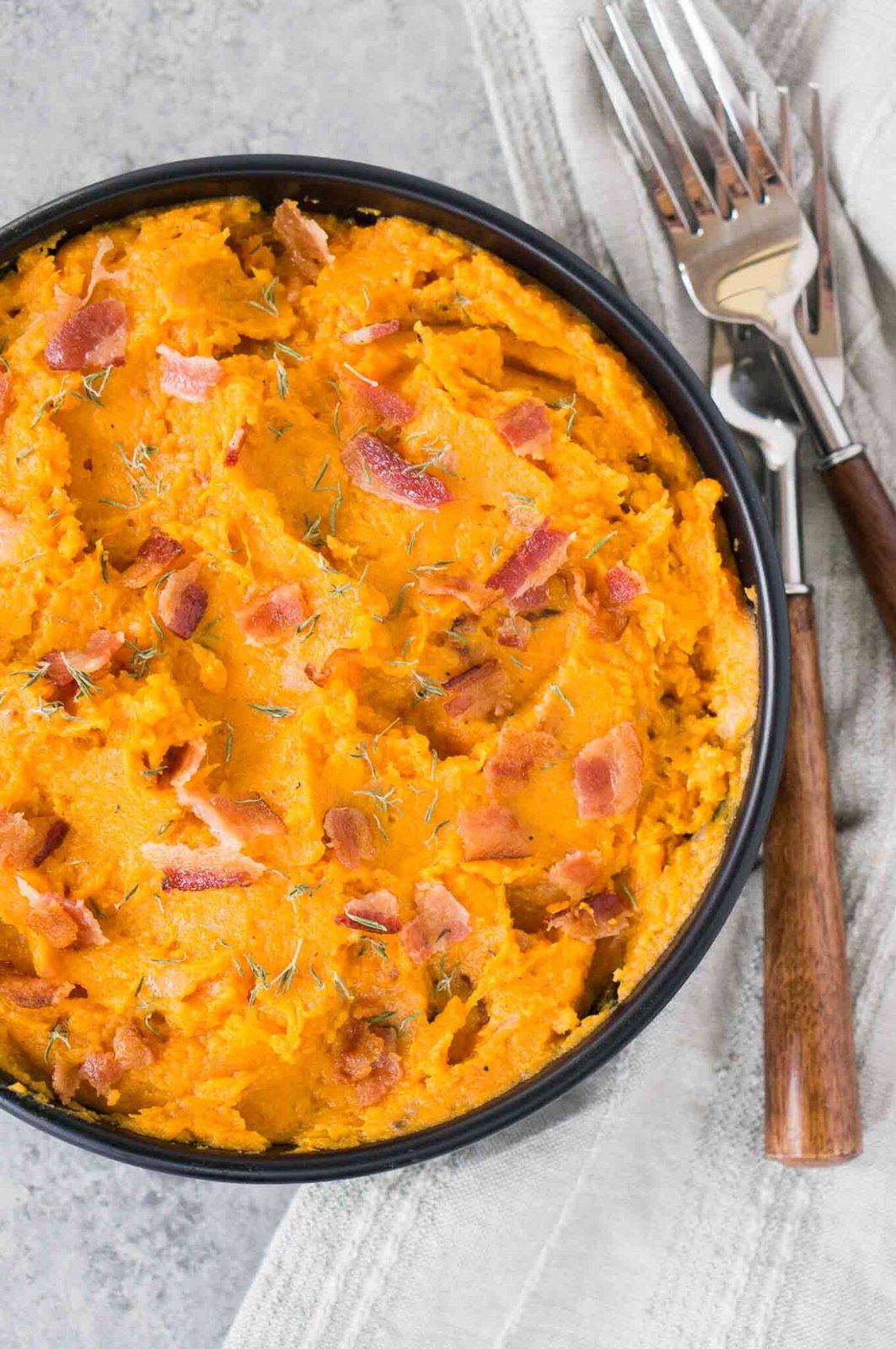 Mashed Sweet Potatoes with Bacon