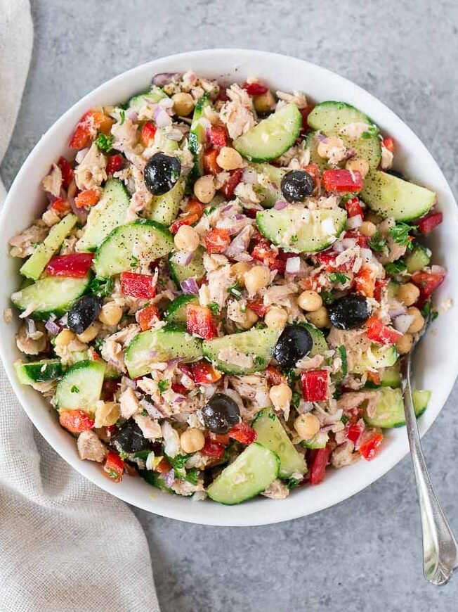 mediterranean tuna salad in a bowl