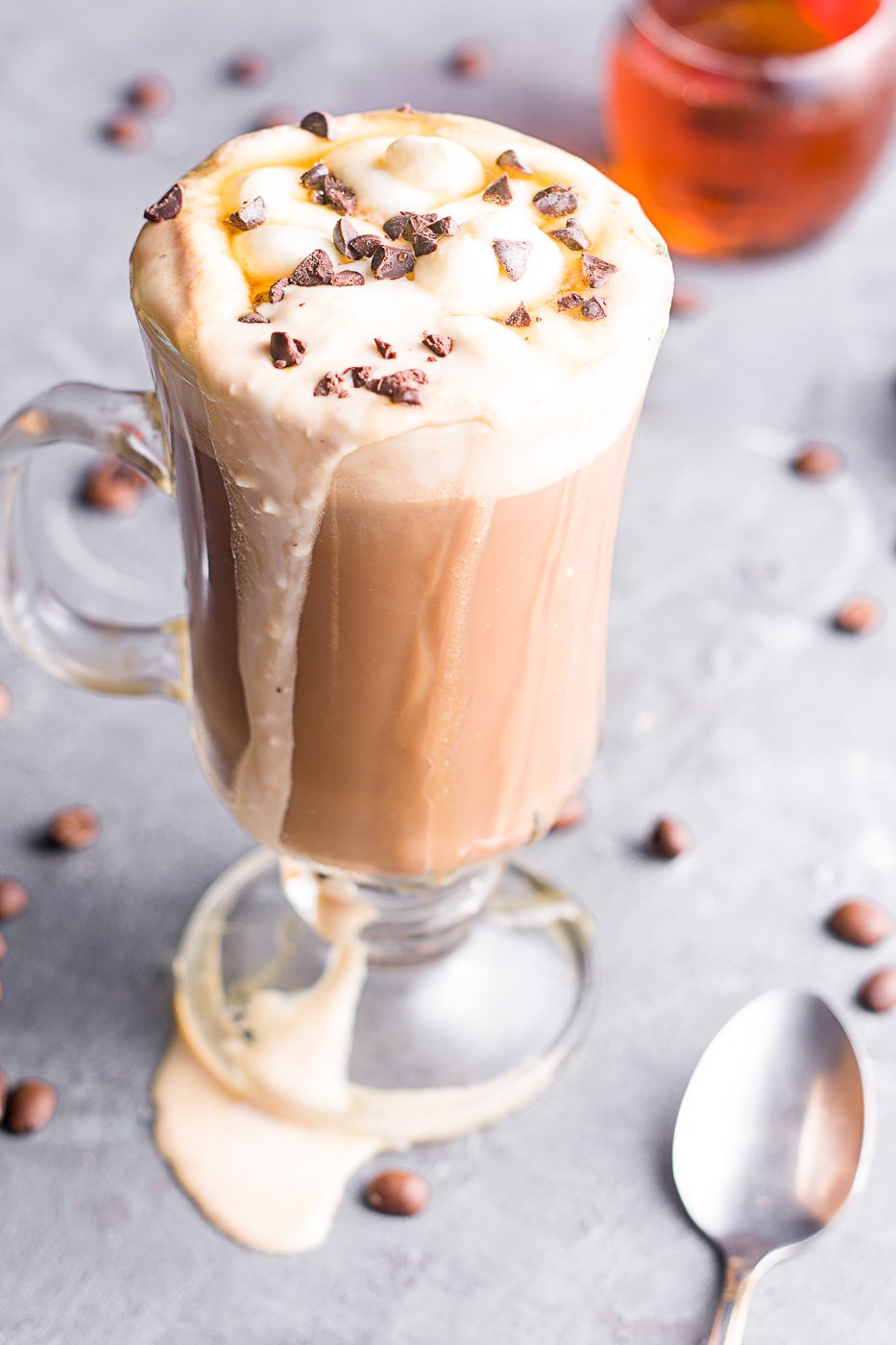 cafe mocha with whipped cream in a tall glass