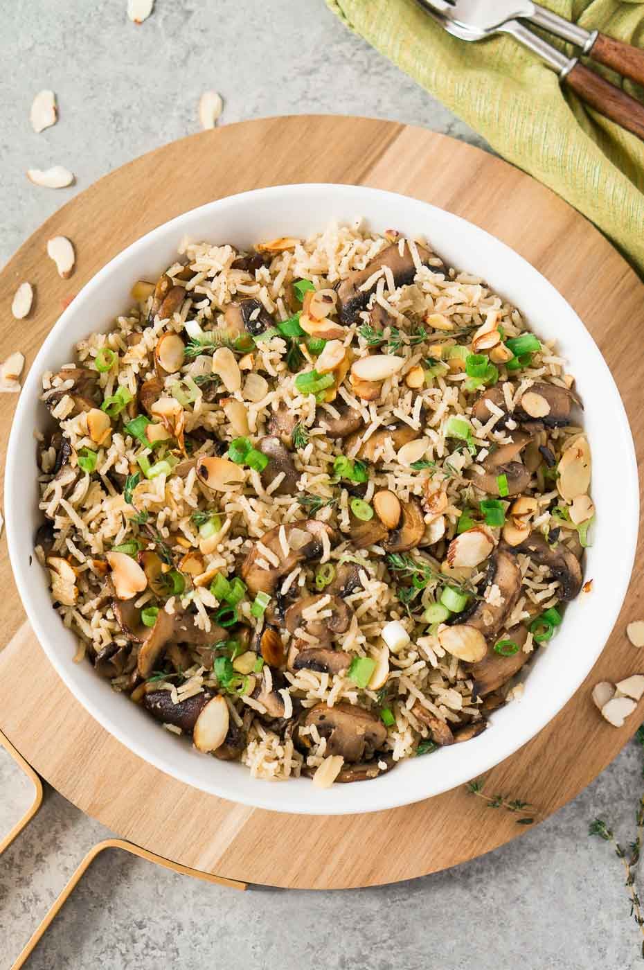 vegetarian side dish made with rice and mushrooms