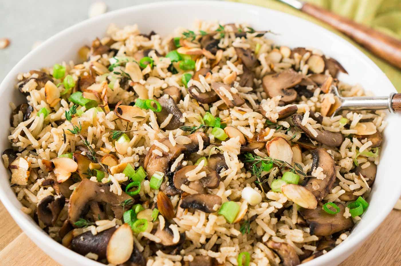 mushroom rice in a bowl