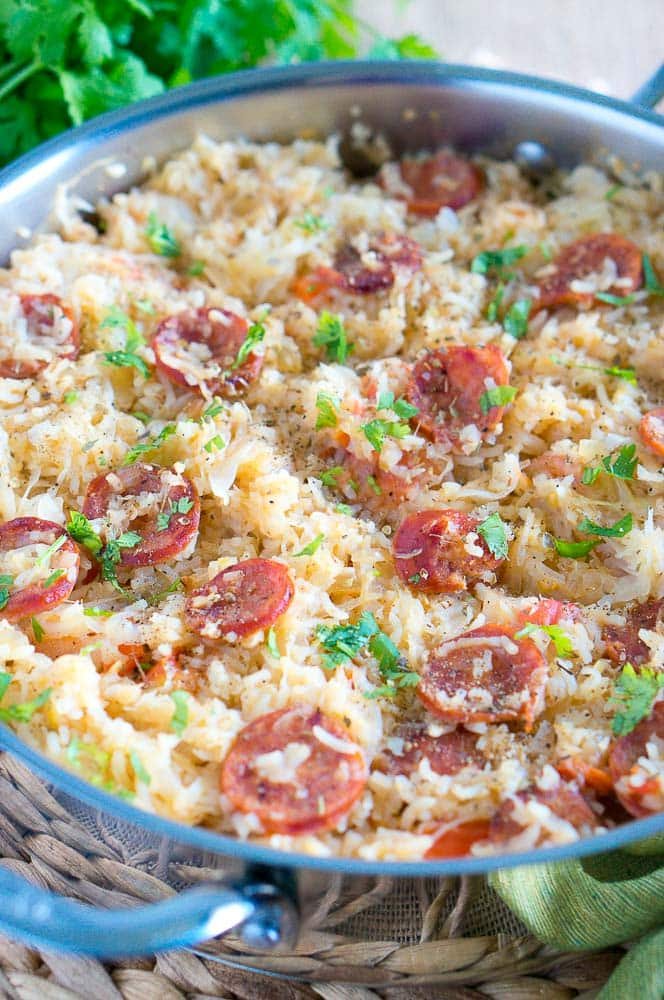 One Pot Sauerkraut and Sausage with Rice