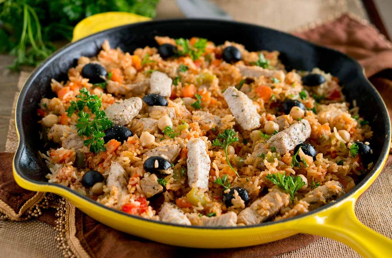 One Skillet Mediterranean Pork and Rice