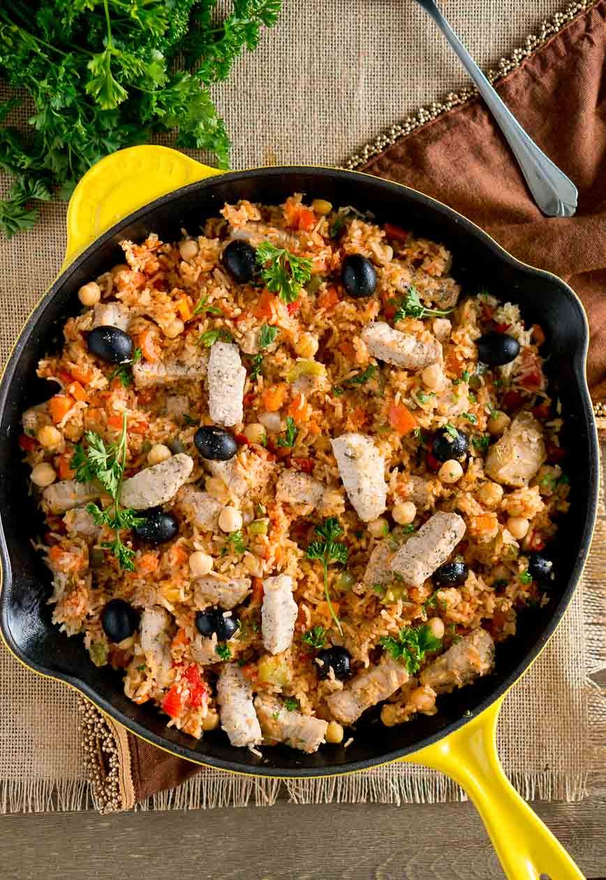 One Skillet Mediterranean Pork and Rice