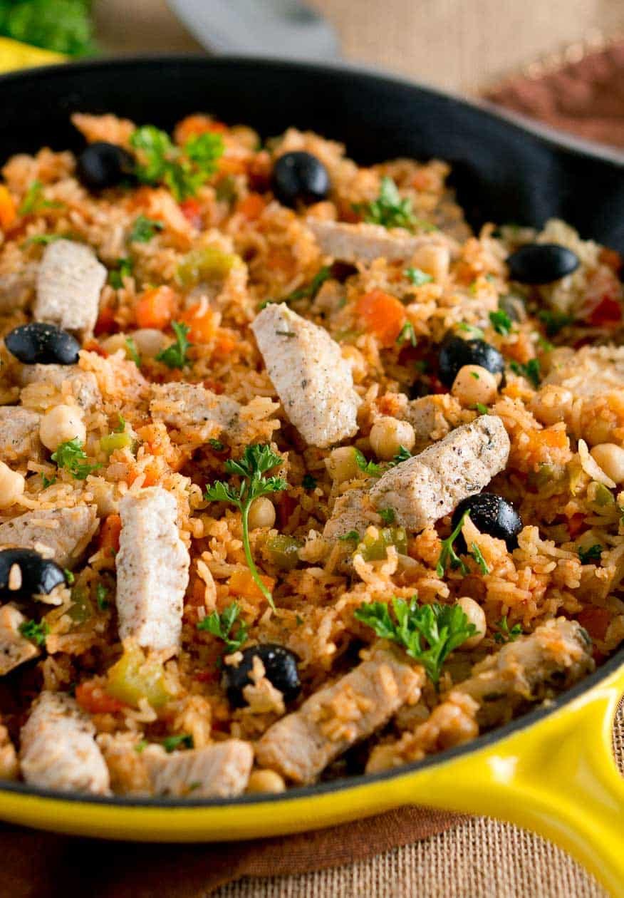 One Skillet Mediterranean Pork and Rice