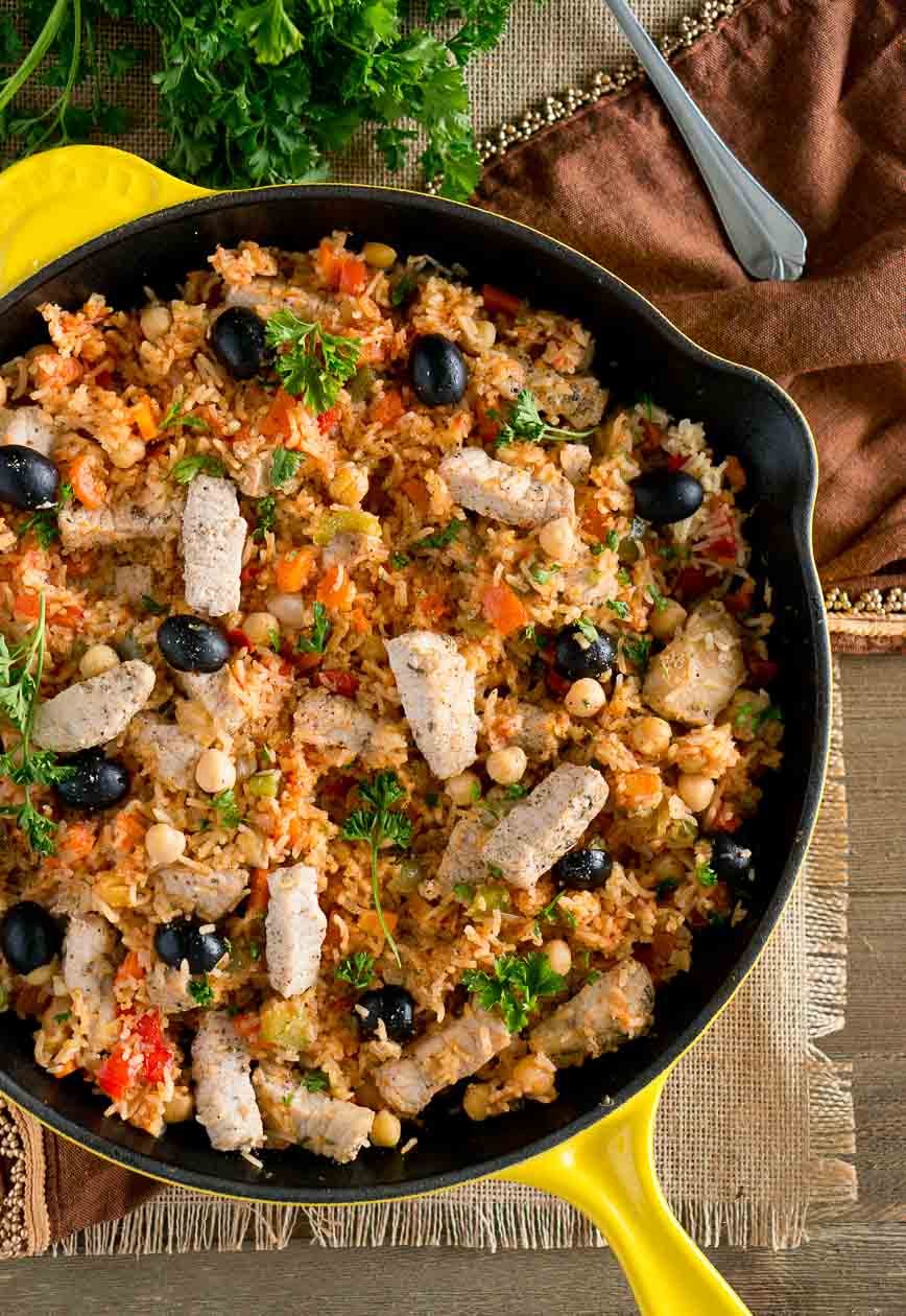 One Skillet Mediterranean Pork and Rice